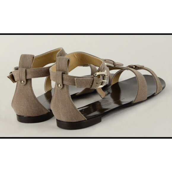 GIUSEPPE ZANOTTI SHOES FLAT FABRIC LEATHER GLADIATOR SANDALS - Picture 9 of 10